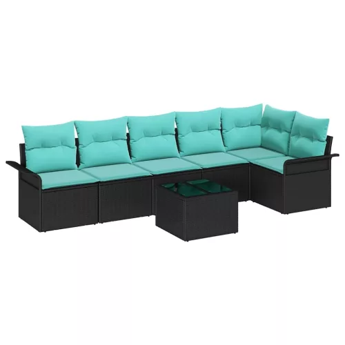  Kerti Kanapé Szett párnával tárolóval 7 pcs Fekete Poli rattan