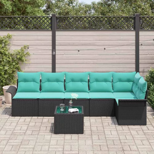  Kerti Kanapé Szett párnával tárolóval 7 pcs Fekete Poli rattan