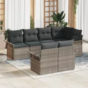    7 darabos kerti kanapé szett párnákkal szürke poli rattan