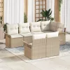  7 Részes Kert Sofa Szett Párnákkal Bézs Poli Rattan