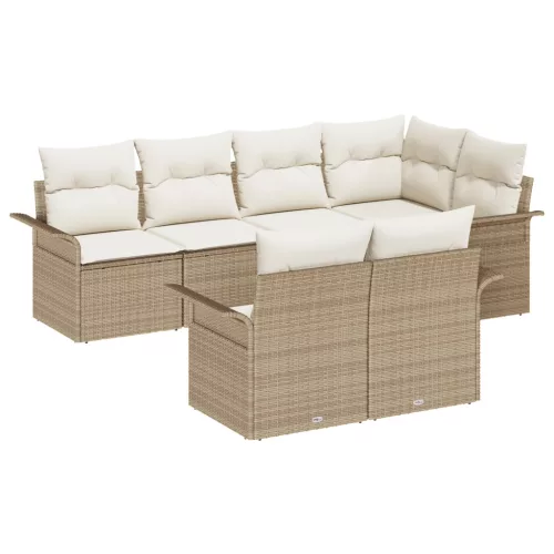  7 Részes Kert Sofa Szett Párnákkal Bézs Poli Rattan