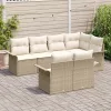  7 Részes Kert Sofa Szett Párnákkal Bézs Poli Rattan