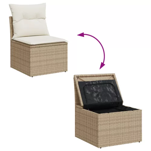 7 Részes Kert Sofa Szett Párnákkal Bézs Poli Rattan