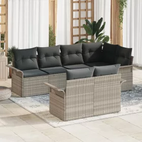   7 darabos kerti kanapé szett párnákkal világosszürke poli rattan