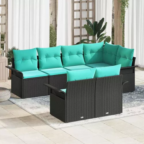  Kerti Kanapé Szett párnával tárolóval 7 pcs Fekete Poli rattan
