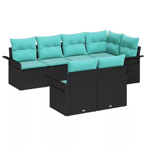  Kerti Kanapé Szett párnával tárolóval 7 pcs Fekete Poli rattan