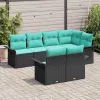  Kerti Kanapé Szett párnával tárolóval 7 pcs Fekete Poli rattan