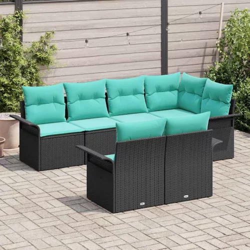 Kerti Kanapé Szett párnával tárolóval 7 pcs Fekete Poli rattan