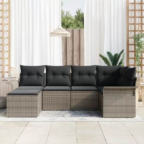  6 részes kertibútor szett párnákkal Szürke Poli Rattan