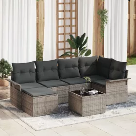  6 darabos Kert Kanapé Szett Párnákkal Fekete Poli Rattan