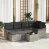  7 Részes Kert Kanapé Szett Párnákkal Szürke Poly Rattan