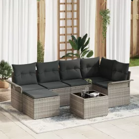    7 Részes Kert Kanapé Szett Párnákkal Szürke Poly Rattan