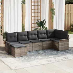    7 Darabos Kert Kanapé Szett Párnákkal Szürke Poli Rattan