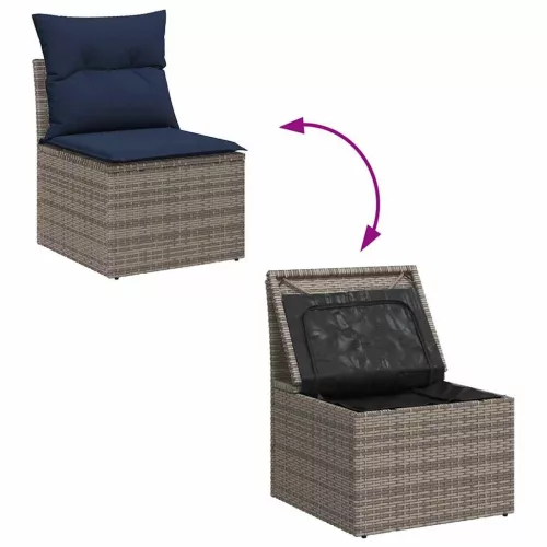  Kerti Kanapé Szett tárolóval 7 pcs Világosszürke polirattan
