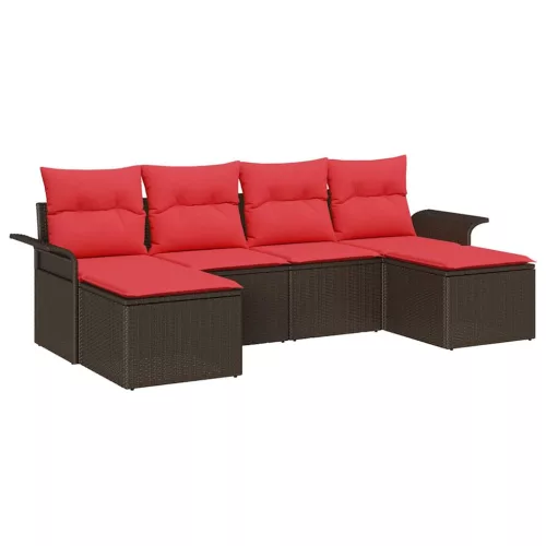  Kerti Kanapé Szett párnával tárolóval 6 pcs Barna Poli rattan