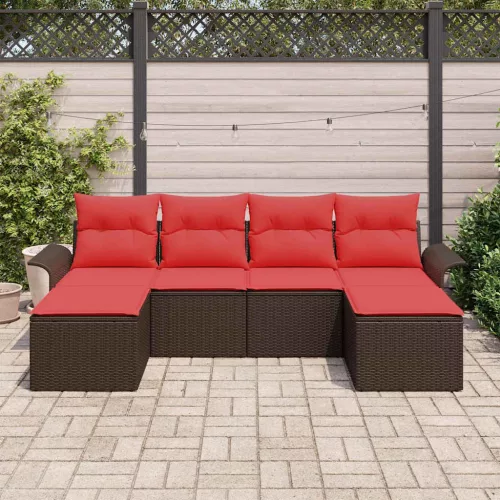  Kerti Kanapé Szett párnával tárolóval 6 pcs Barna Poli rattan