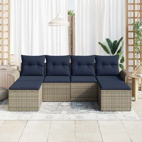  Kerti Kanapé Szett párnával tárolóval 6 pcs Szürke Poli rattan