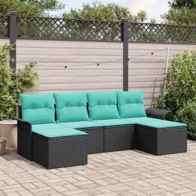    Kerti Kanapé Szett párnával tárolóval 6 pcs Fekete Poli rattan