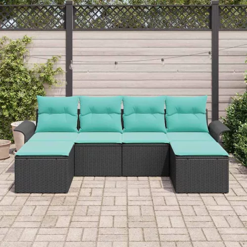  Kerti Kanapé Szett párnával tárolóval 6 pcs Fekete Poli rattan