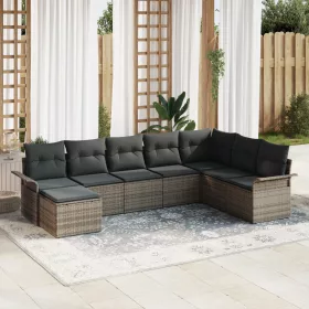  8 darabos Kerti Kanapé Szett Párnával Szürke Polyrattan