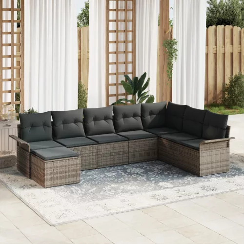  8 darabos Kerti Kanapé Szett Párnával Szürke Polyrattan