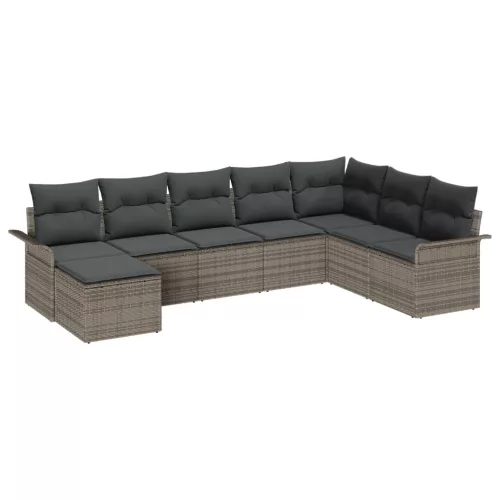  8 darabos Kerti Kanapé Szett Párnával Szürke Polyrattan