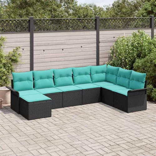  Kerti Kanapé Szett párnával tárolóval 8 pcs Fekete Poli rattan