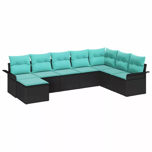  Kerti Kanapé Szett párnával tárolóval 8 pcs Fekete Poli rattan