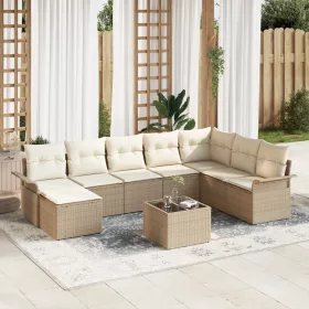  9 Darabos Kerti Sofaszett Párnákkal Barna Poli Rattan