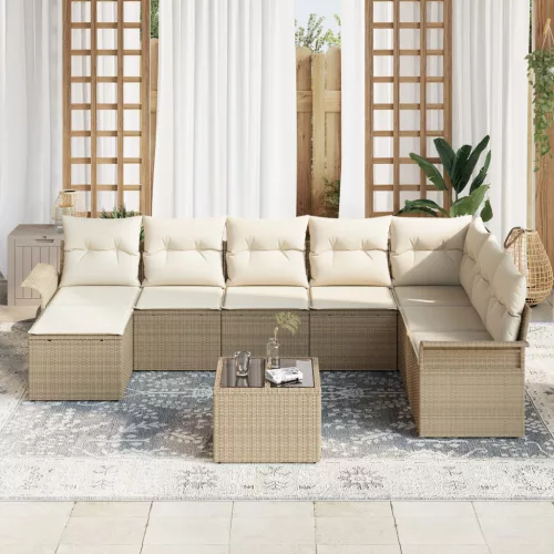  9 Darabos Kerti Sofaszett Párnákkal Barna Poli Rattan