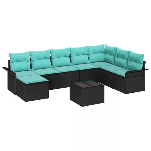  Kerti Kanapé Szett párnával tárolóval 9 pcs Fekete Poli rattan