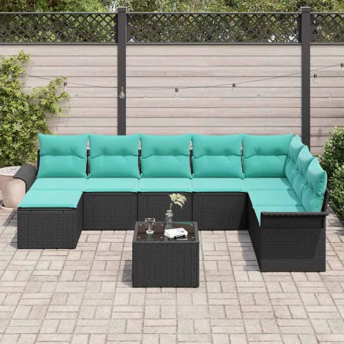  Kerti Kanapé Szett párnával tárolóval 9 pcs Fekete Poli rattan