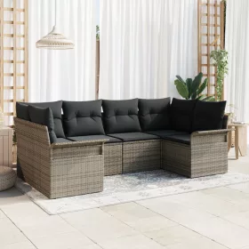    6 darabos kertiszófakészlet párnákkal, szürke poli rattan