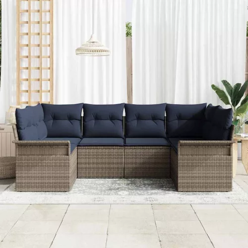  Kerti Kanapé Szett tárolóval 6 pcs Szürke Poli rattan