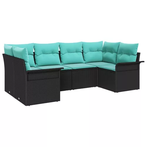  Kerti Kanapé Szett tárolóval 6 pcs Fekete Poli rattan