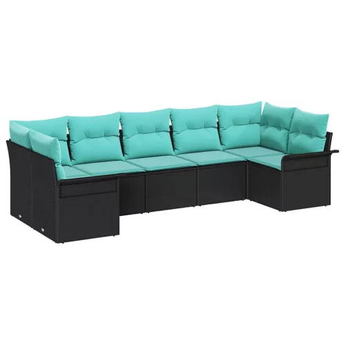  Kerti Kanapé Szett tárolóval 7 pcs Fekete Poli rattan