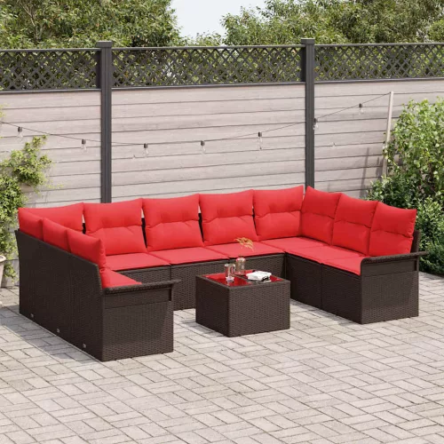  Kerti Kanapé Szett párnával tárolóval 10 pcs Barna Poli rattan