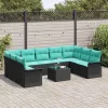  Kerti Kanapé Szett párnával tárolóval 10 pcs Fekete Poli rattan