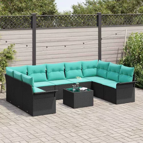  Kerti Kanapé Szett párnával tárolóval 10 pcs Fekete Poli rattan