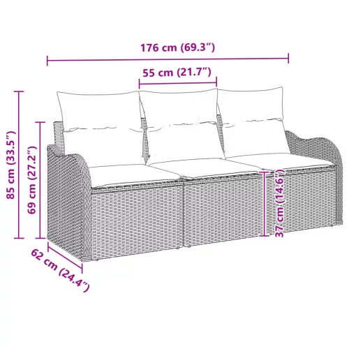  3 részes kert kanapé szett párnákkal fekete poli rattan