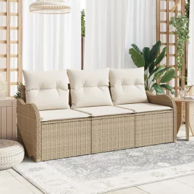  3 Darabos Kerti Kanapé Szett Párnákkal Bézs Poli Rattan