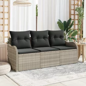    3 darabos kerti kanapészett párnákkal Világosszürke Poli Rattan