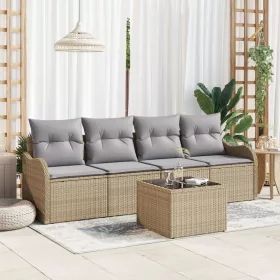  5 Darabos Kert Kanapé Szett Párnákkal Bézs Poli Rattan