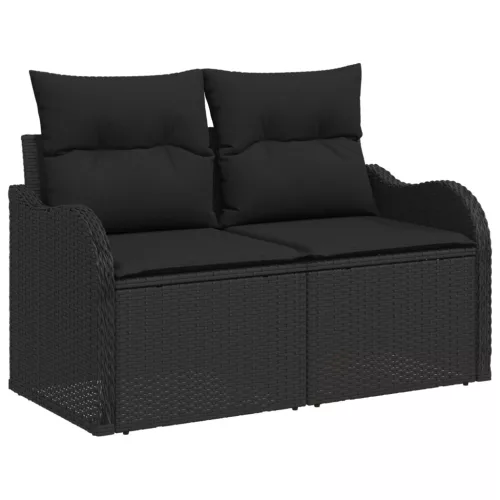  5 Darabos Kerti Kanapé Szett Párnákkal Fekete Poli Rattan