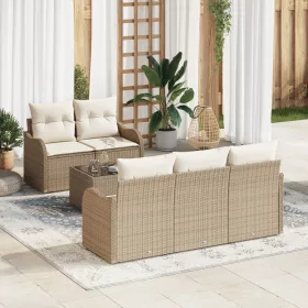    6 Darabos Kert Kanapé Készlet Párnákkal Bézs Poly Rattan