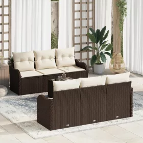  7 darabos kerti kanapé szett párnákkal Barna Poli Rattan