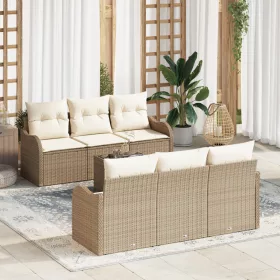  7 darabos kerti kanapé szett párnával Bézs Poly Rattan