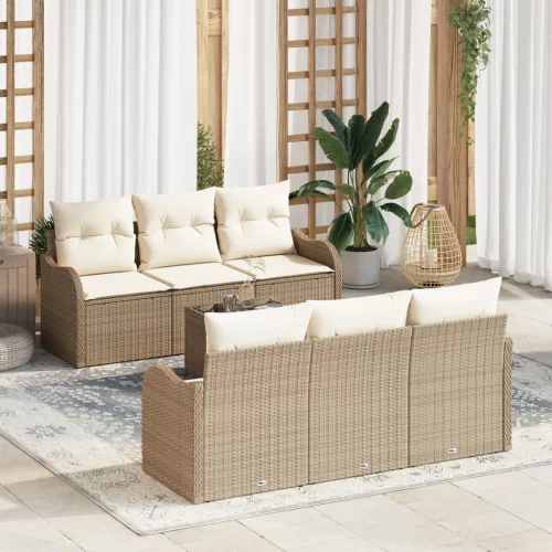  7 darabos kerti kanapé szett párnával Bézs Poly Rattan