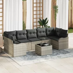    8 darabos kerti kanapé szett párnákkal világosszürke poli rattan