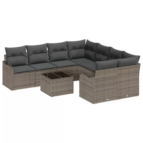  9 darabos kertifotel készlet párnákkal szürke poli rattan